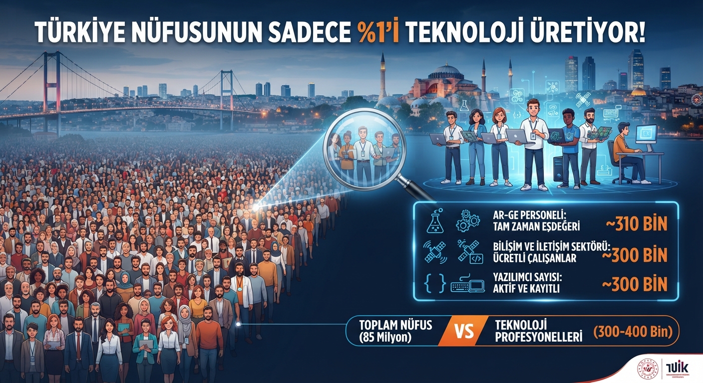 Türkiye'de Teknoloji Üretenlerin Aktif Çalışan Nüfusuna Oranı